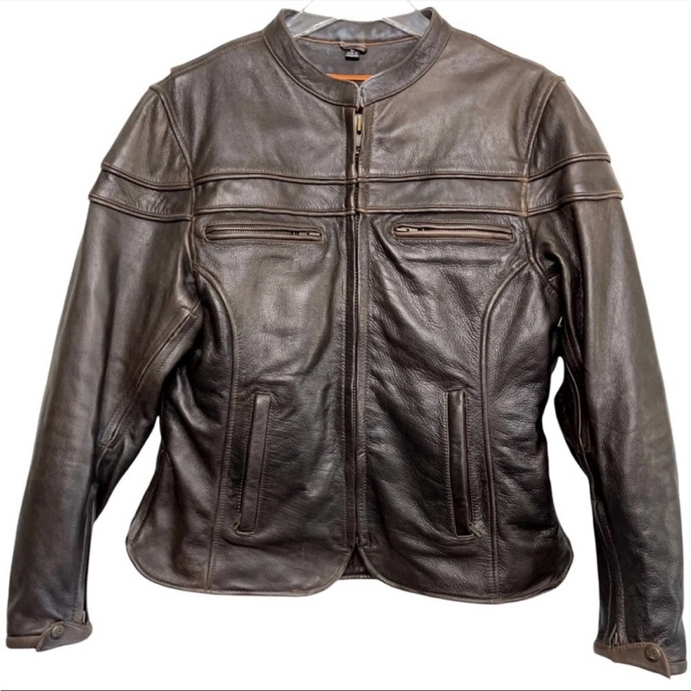 First Manufacturing Women's Maiden Motorcycle Lined Brown Leather Jacket Large